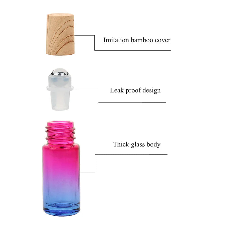 Glazen Rollerflesjes 5 ml – Set van 5/10/20/30/50 Stuks – Dik Glas met Verloopkleuren – Lege Roll-on Flesjes voor Etherische Olie en Reissets