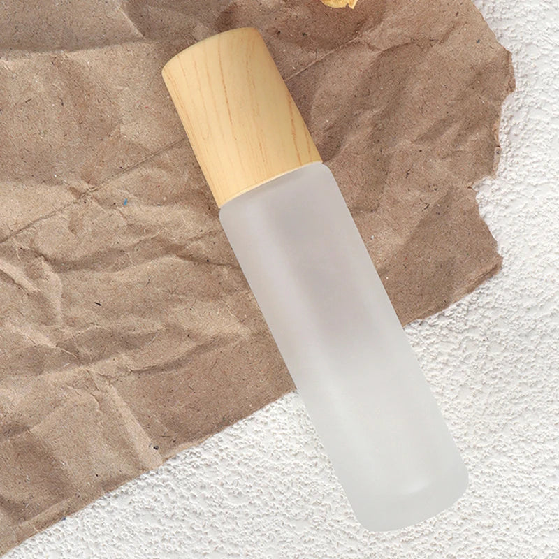 Matglazen Rollerflesjes 5 ml / 10 ml – Roll-on Flesjes voor Etherische Olie met Houtlook Dop en RVS Rollerbal