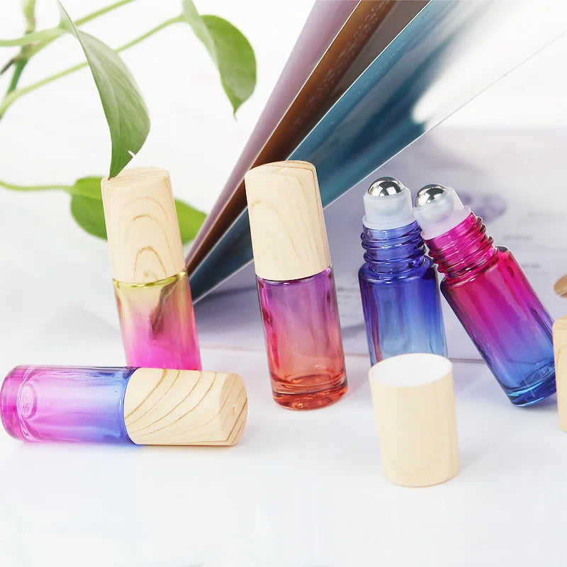 Glazen Rollerflesjes 5 ml – Set van 5/10/20/30/50 Stuks – Dik Glas met Verloopkleuren – Lege Roll-on Flesjes voor Etherische Olie en Reissets