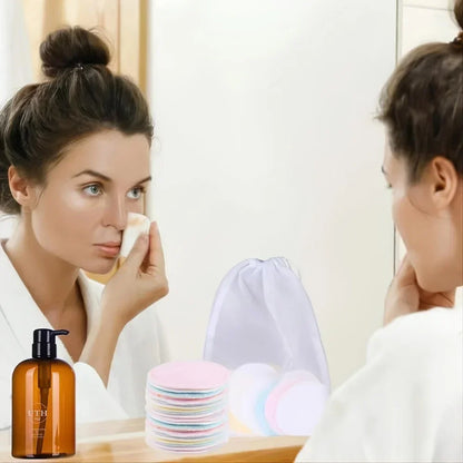 Herbruikbare Wattenschijfjes Set van 12 – Bamboe Make-up Remover Pads met Waszakje – Wasbare Katoenen Schijfjes voor Gezichtsreiniging en Huidverzorging