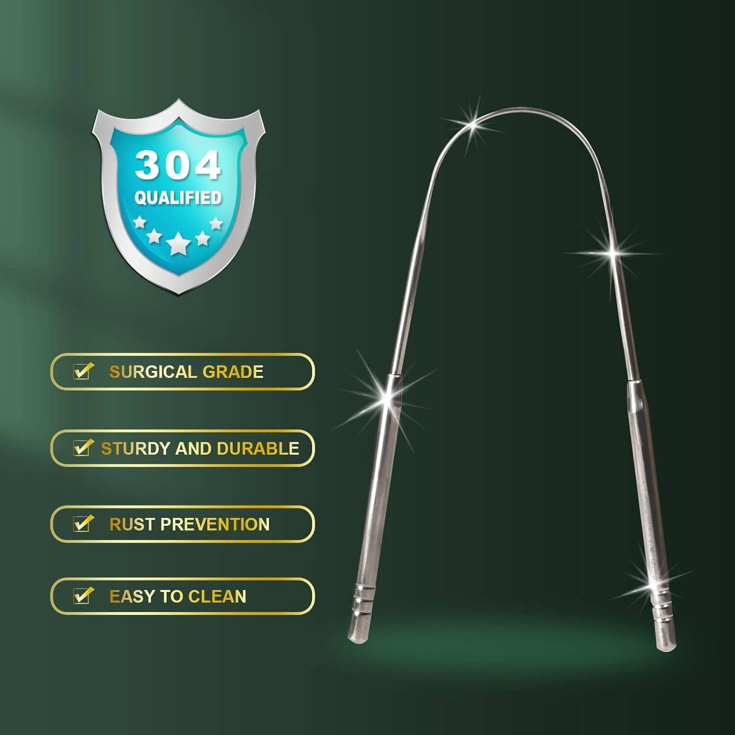 2 Pack Tongue Scraper, 100% Surgical 304 Stainless Steel Tongue Cleaner