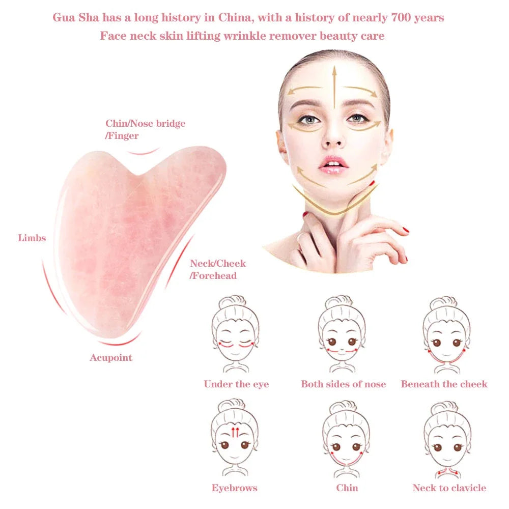 Natuurlijke Rozenkwarts Gua Sha Schraper – Roze Jade Gezichtsmassager – Anti-Rimpel & Gezichtslifting Tool – Voor Gezicht & Lichaam – SPA & Beauty Care