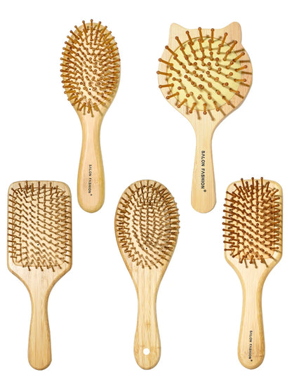 Bamboe Haarborstel – Natuurlijke Houten Anti-Statische Kam & Hoofdhuid Massager – Met Luchtkussen (Air Cushion) voor Ontklitten – Voor Dames & Heren
