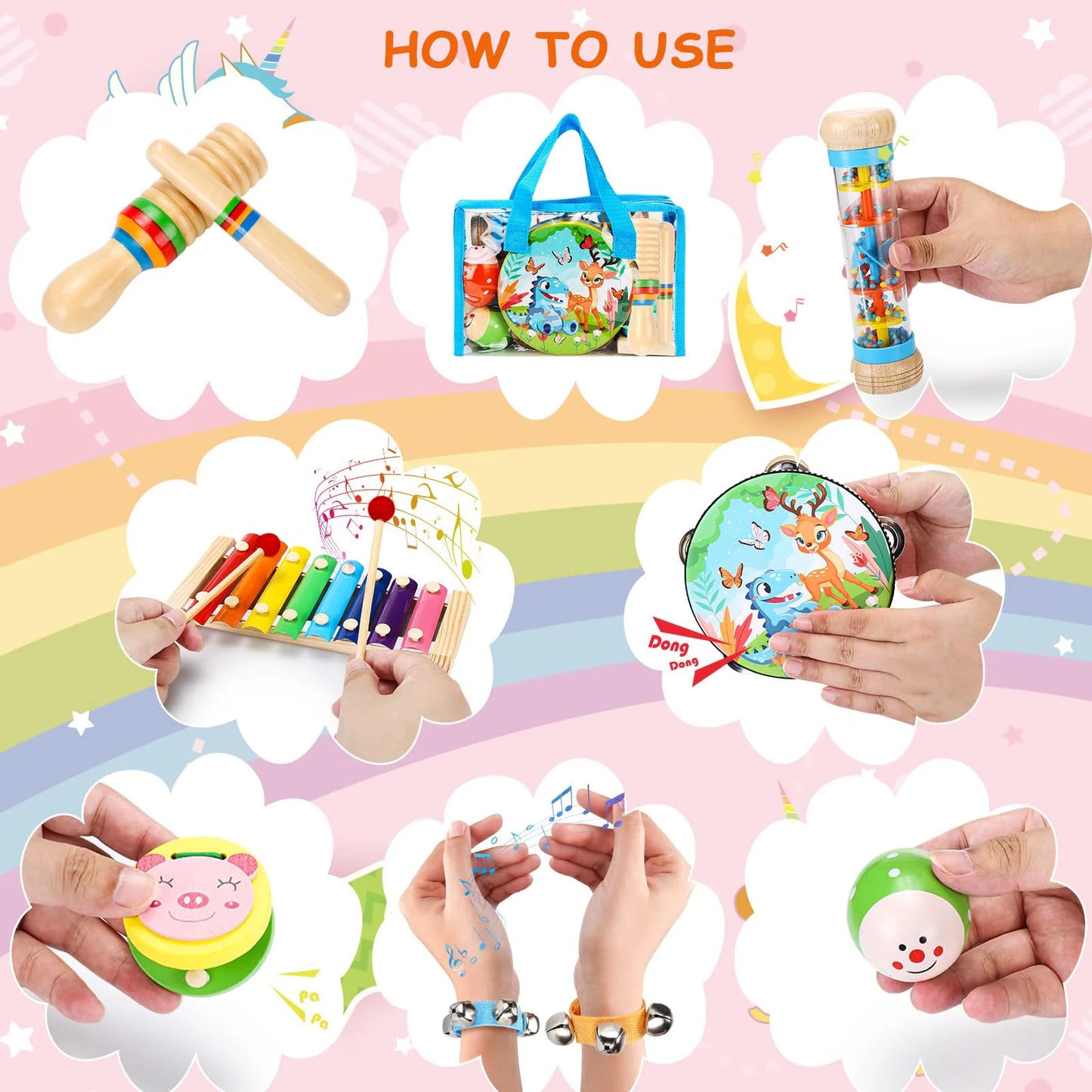Educational Toys Percussion Xylophone Baby Music Kit Kids Wood Musical Instruments for Toddler Toy