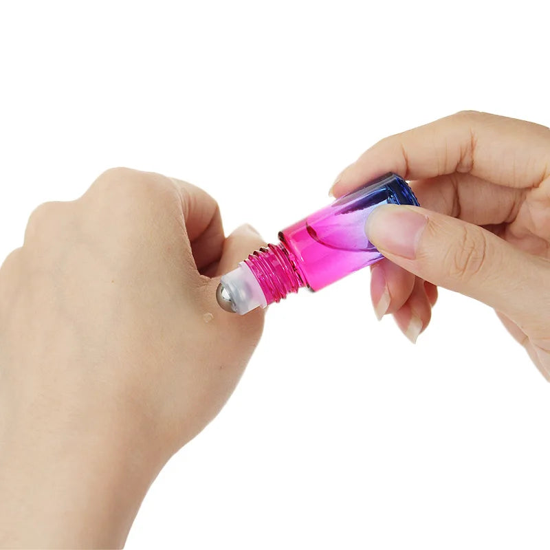 Glazen Rollerflesjes 5 ml – Set van 5/10/20/30/50 Stuks – Dik Glas met Verloopkleuren – Lege Roll-on Flesjes voor Etherische Olie en Reissets
