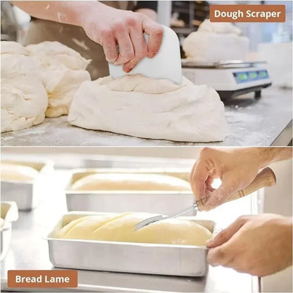 Zuurdesem Startpakket met Rond Rijsmandje – Complete Broodbakset met Deegschraper, Deegmenger, Deegmes (Lame) en Broodgerei