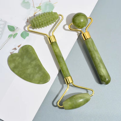 Natuurlijke Jade Roller & Gua Sha Set – Gezichtsmassager & Schraper – Anti-Rimpel & Gezichtslifting Tool – Groene Jade Steen voor Beauty & Skin Care