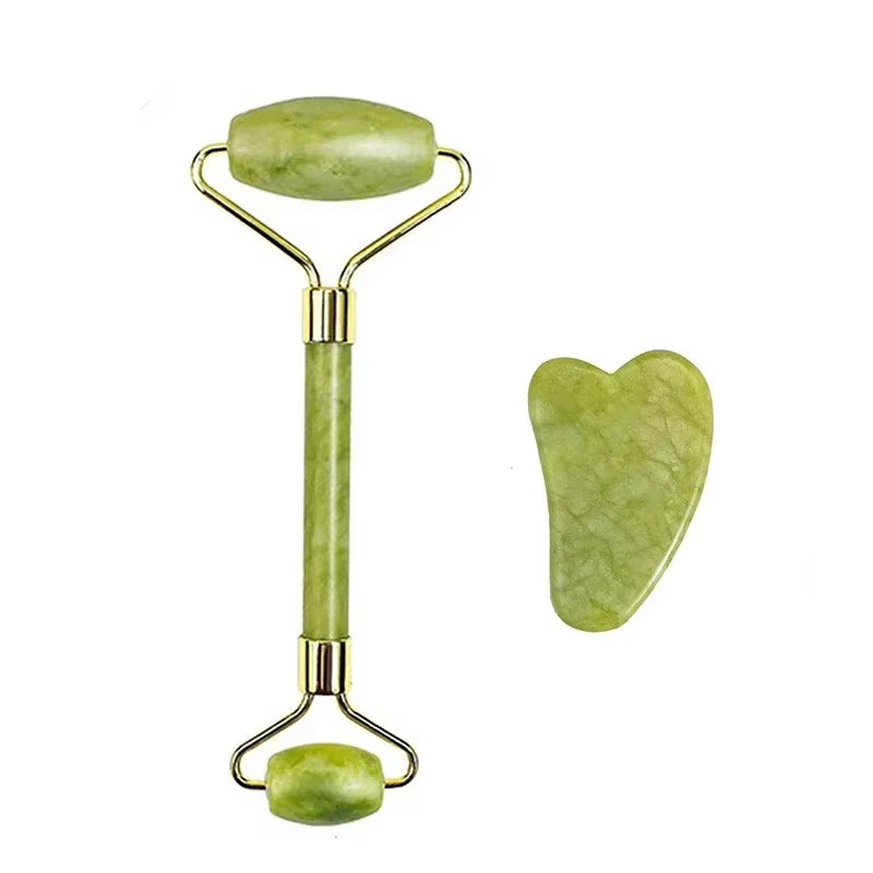 Natuurlijke Jade Roller & Gua Sha Set – Gezichtsmassager & Schraper – Anti-Rimpel & Gezichtslifting Tool – Groene Jade Steen voor Beauty & Skin Care