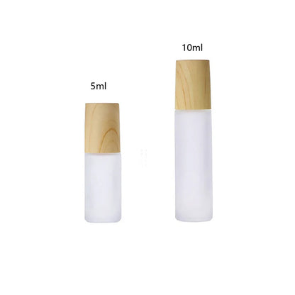 Matglazen Rollerflesjes 5 ml / 10 ml – Roll-on Flesjes voor Etherische Olie met Houtlook Dop en RVS Rollerbal
