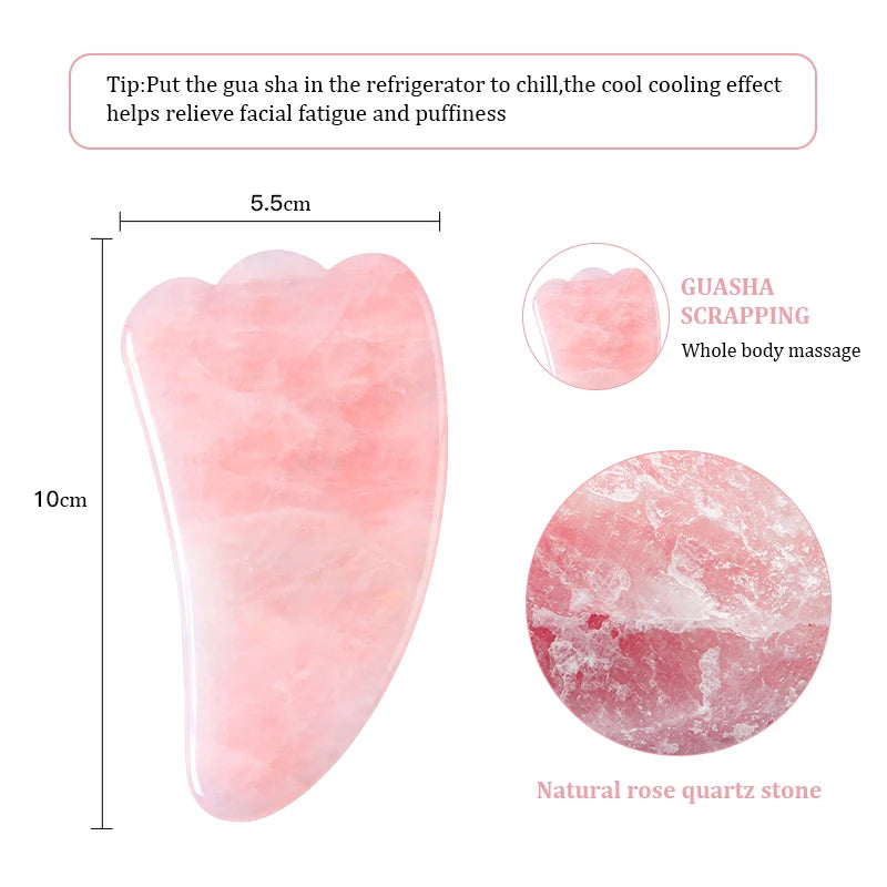 Natuurlijke Rozenkwarts Gua Sha Schraper – Roze Jade Gezichtsmassager – Anti-Rimpel & Gezichtslifting Tool – Voor Gezicht & Lichaam – SPA & Beauty Care