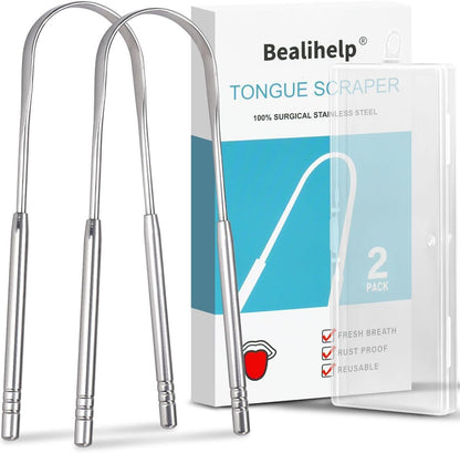 2 Pack Tongue Scraper, 100% Surgical 304 Stainless Steel Tongue Cleaner