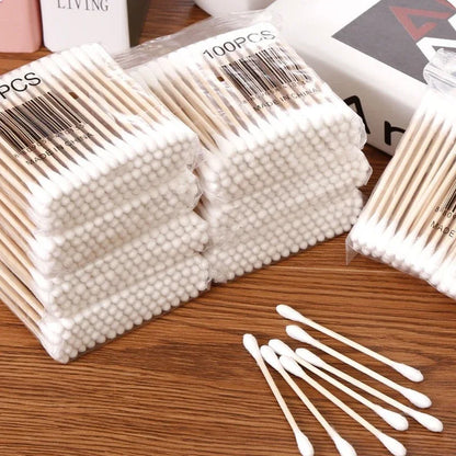 Wattenstaafjes Organizer met Bamboe Deksel – Transparante Bewaardoos voor Wattenstaafjes & Tandenstokers – Rechthoekige Make-up & Badkamer Opbergbox