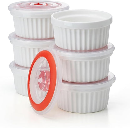 6-delige set Porseleinen Ramekins met Deksels (235 ml)