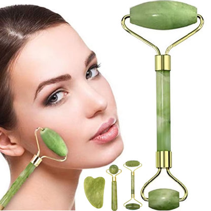 Natuurlijke Jade Roller & Gua Sha Set – Gezichtsmassager & Schraper – Anti-Rimpel & Gezichtslifting Tool – Groene Jade Steen voor Beauty & Skin Care