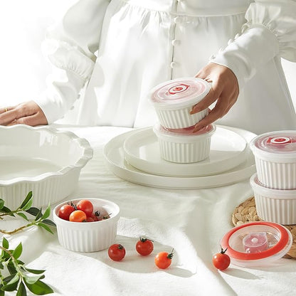 6-delige set Porseleinen Ramekins met Deksels (235 ml)