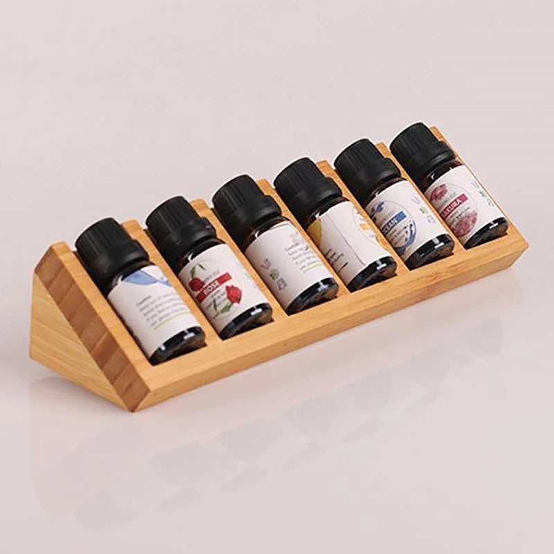 Bamboe Etherische Olie Rekje met 6 Compartimenten – Mini Driehoekige Display Stand – Organiser voor Etherische Olieflasjes