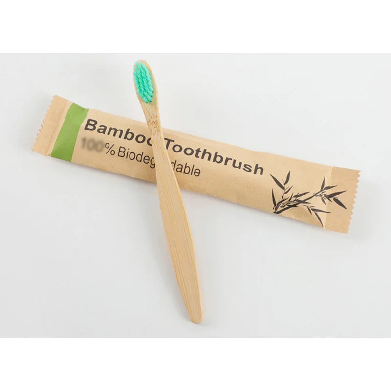 Bamboe Tandenborstels Set (10 Stuks) – Individueel Verpakt in Papier – Natuurlijke & Milieuvriendelijke Houten Tandenborstels