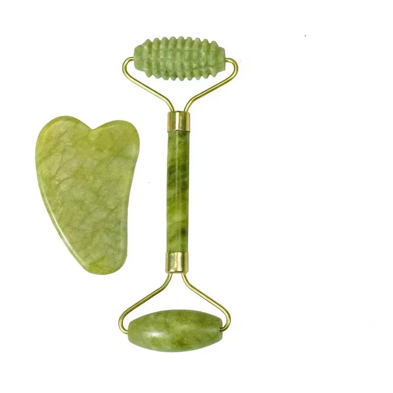 Natuurlijke Jade Roller & Gua Sha Set – Gezichtsmassager & Schraper – Anti-Rimpel & Gezichtslifting Tool – Groene Jade Steen voor Beauty & Skin Care