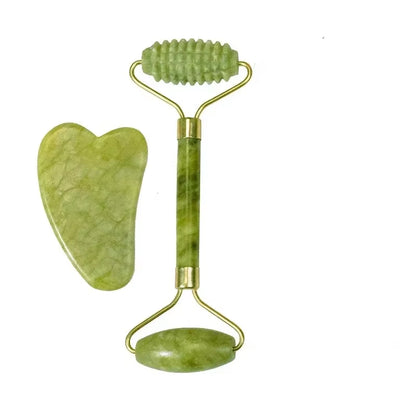 Natuurlijke Jade Roller & Gua Sha Set – Gezichtsmassager & Schraper – Anti-Rimpel & Gezichtslifting Tool – Groene Jade Steen voor Beauty & Skin Care