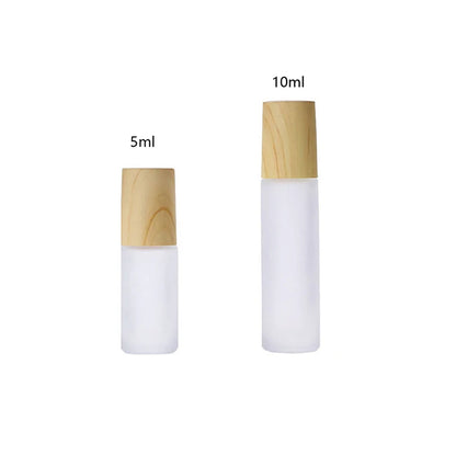Matglazen Rollerflesjes 5 ml / 10 ml – Roll-on Flesjes voor Etherische Olie met Houtlook Dop en RVS Rollerbal