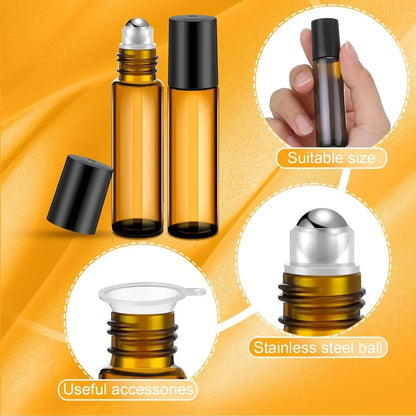 Glazen Rollerflesjes Bruin Glas – Set van 50 / 100 Stuks – 5 ml / 10 ml – Lege Roll-on Flesjes voor Etherische Olie, Parfum en Cosmetica