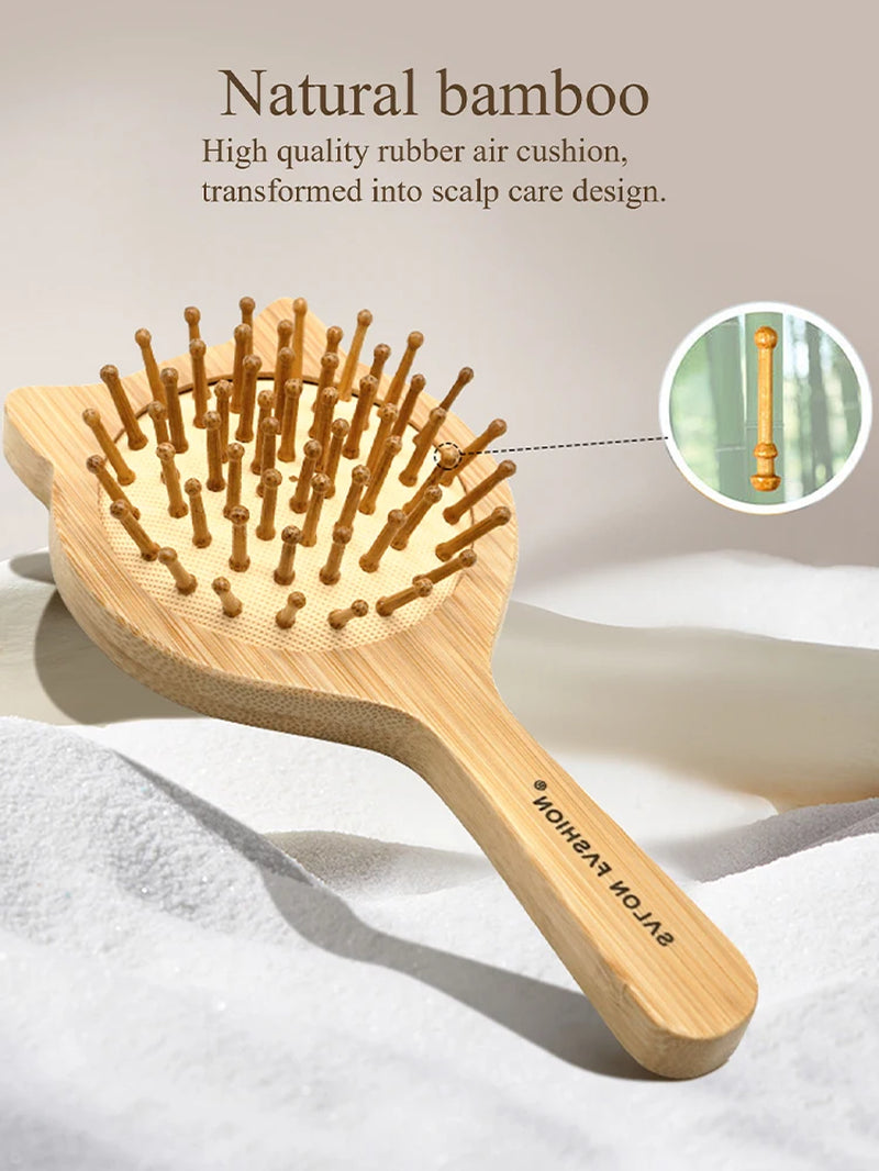 Bamboe Haarborstel – Natuurlijke Houten Anti-Statische Kam & Hoofdhuid Massager – Met Luchtkussen (Air Cushion) voor Ontklitten – Voor Dames & Heren