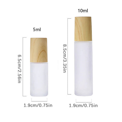 Matglazen Rollerflesjes 5 ml / 10 ml – Roll-on Flesjes voor Etherische Olie met Houtlook Dop en RVS Rollerbal