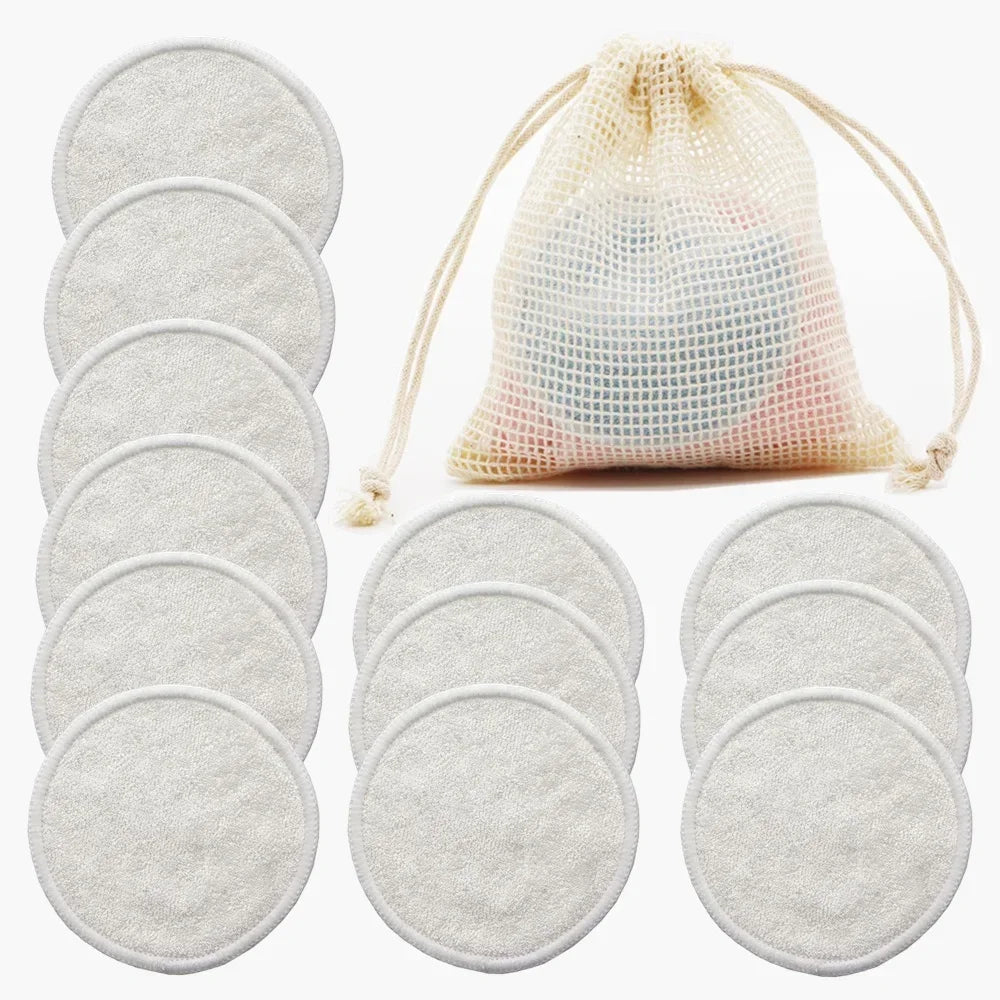Herbruikbare Wattenschijfjes Set van 12 – Bamboe Make-up Remover Pads met Waszakje – Wasbare Katoenen Schijfjes voor Gezichtsreiniging en Huidverzorging