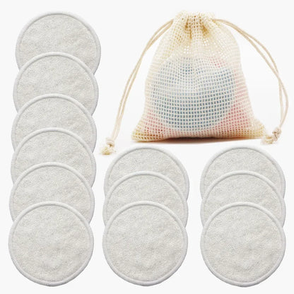 Herbruikbare Wattenschijfjes Set van 12 – Bamboe Make-up Remover Pads met Waszakje – Wasbare Katoenen Schijfjes voor Gezichtsreiniging en Huidverzorging