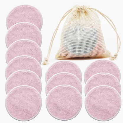 Herbruikbare Wattenschijfjes Set van 12 – Bamboe Make-up Remover Pads met Waszakje – Wasbare Katoenen Schijfjes voor Gezichtsreiniging en Huidverzorging