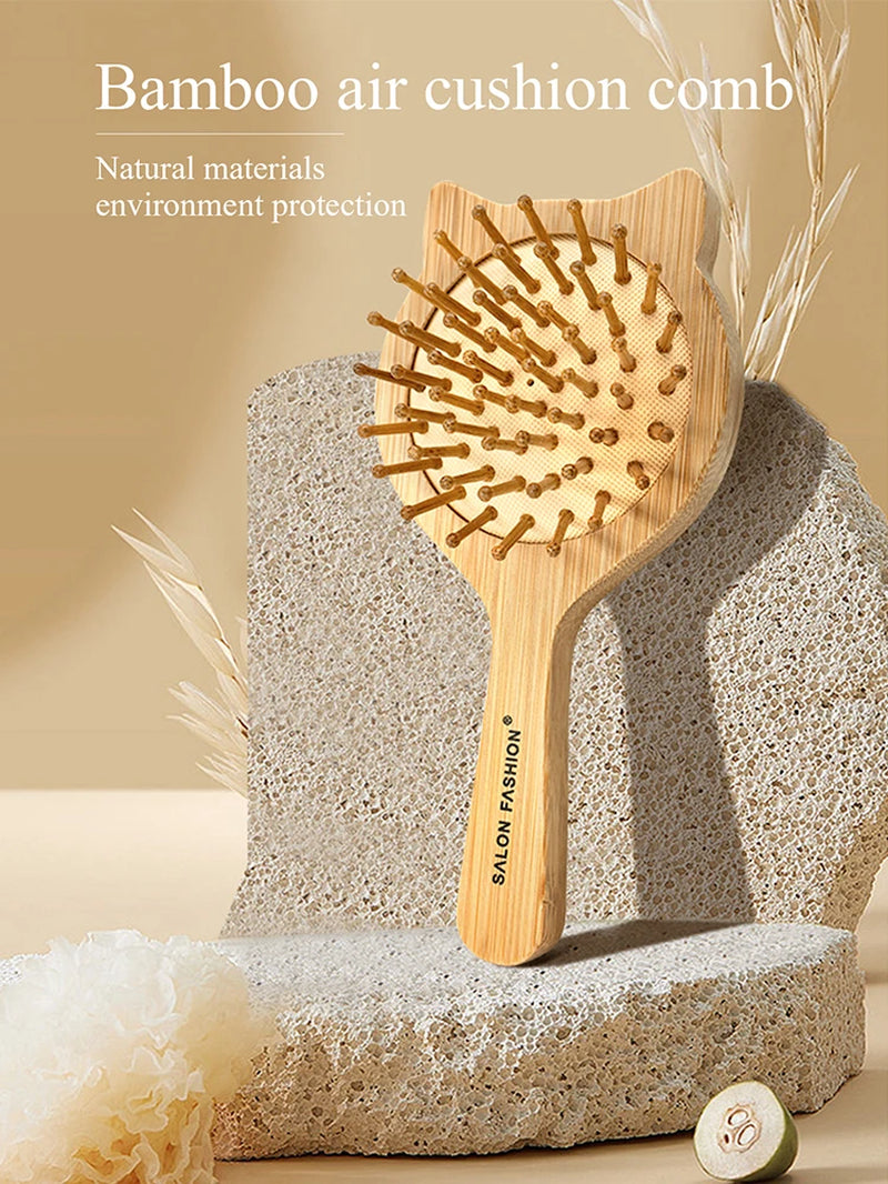 Bamboe Haarborstel – Natuurlijke Houten Anti-Statische Kam & Hoofdhuid Massager – Met Luchtkussen (Air Cushion) voor Ontklitten – Voor Dames & Heren
