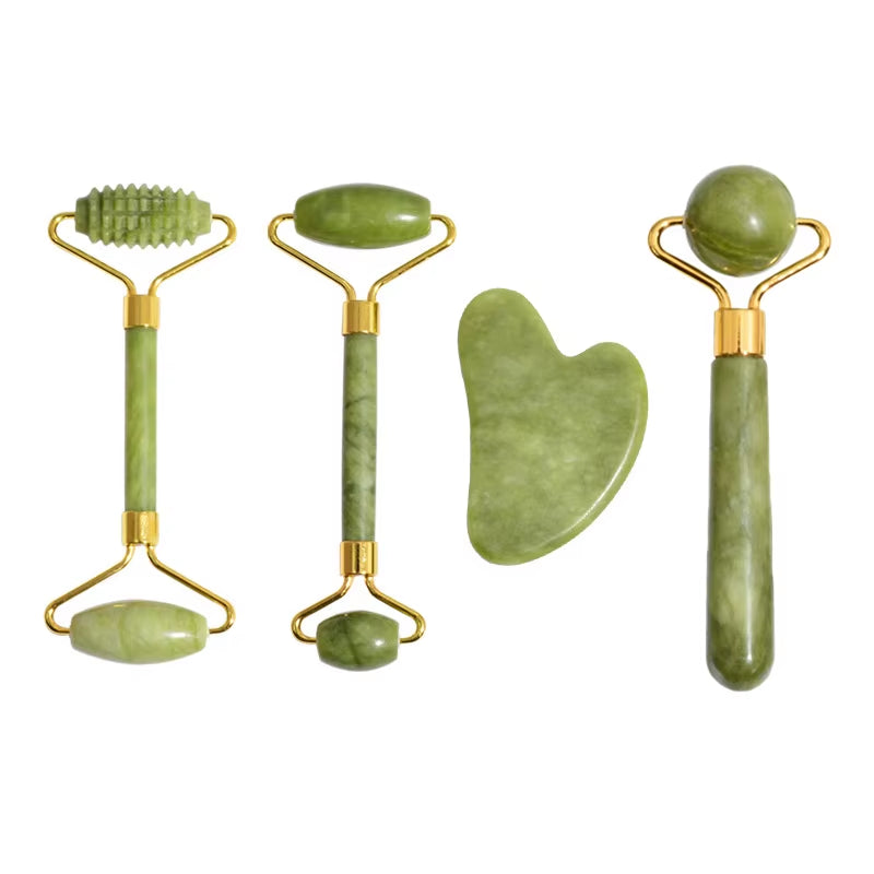 Natuurlijke Jade Roller & Gua Sha Set – Gezichtsmassager & Schraper – Anti-Rimpel & Gezichtslifting Tool – Groene Jade Steen voor Beauty & Skin Care