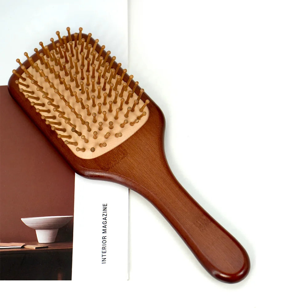 Bamboe Haarborstel – Natuurlijke Houten Anti-Statische Kam & Hoofdhuid Massager – Met Luchtkussen (Air Cushion) voor Ontklitten – Voor Dames & Heren
