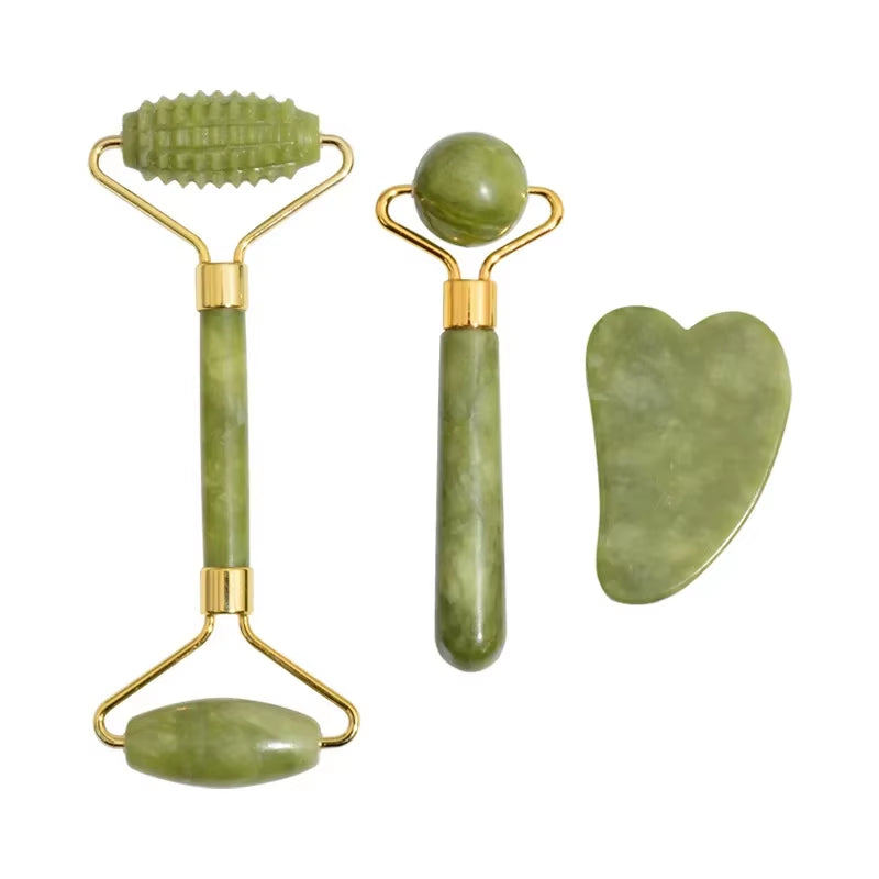 Natuurlijke Jade Roller & Gua Sha Set – Gezichtsmassager & Schraper – Anti-Rimpel & Gezichtslifting Tool – Groene Jade Steen voor Beauty & Skin Care