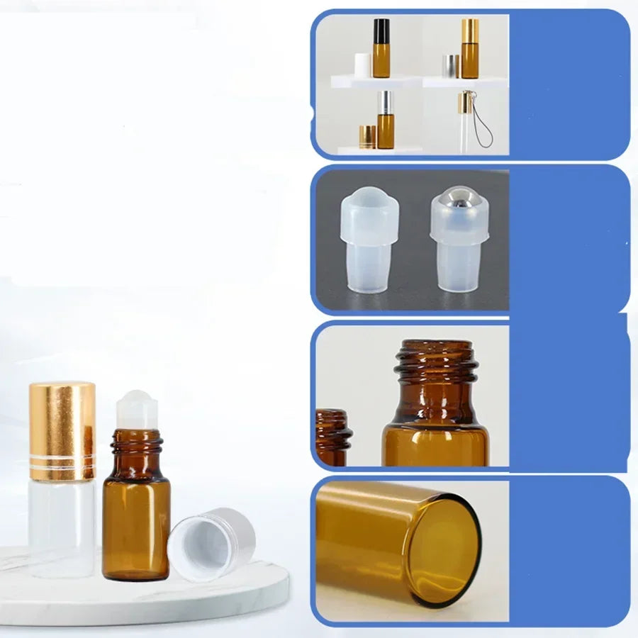 Glazen Rollerflesjes Bruin Glas – Set van 50 / 100 Stuks – 5 ml / 10 ml – Lege Roll-on Flesjes voor Etherische Olie, Parfum en Cosmetica